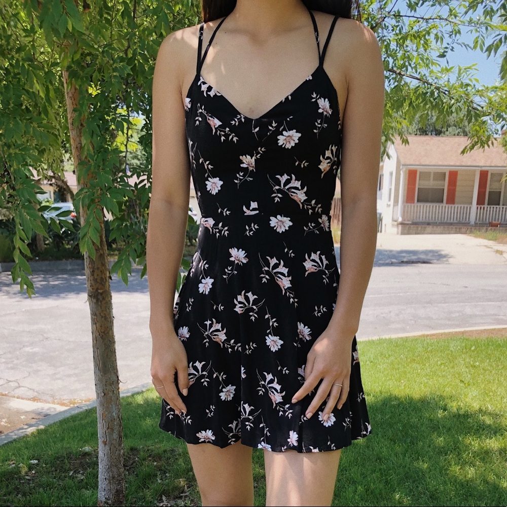 tilly’s black floral mini dress